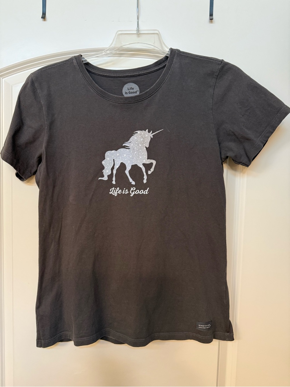 Life Is Good Faded Black Crusher Tee with Unicorn